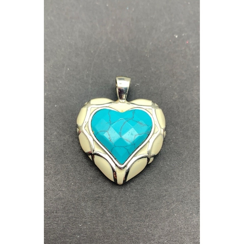 Edforce Stainless Steel Turquoise Blue & Cream Enamel Heart Pendant